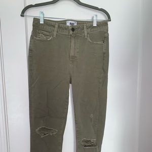 PAIGE olive / army green distressed straight leg high waisted jeans NWOT